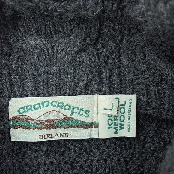 Aran Crafts Zip Cardigan Sweater Womens L Merino Wool Knit Ireland‎ Cowl Neck - Picture 9 of 9